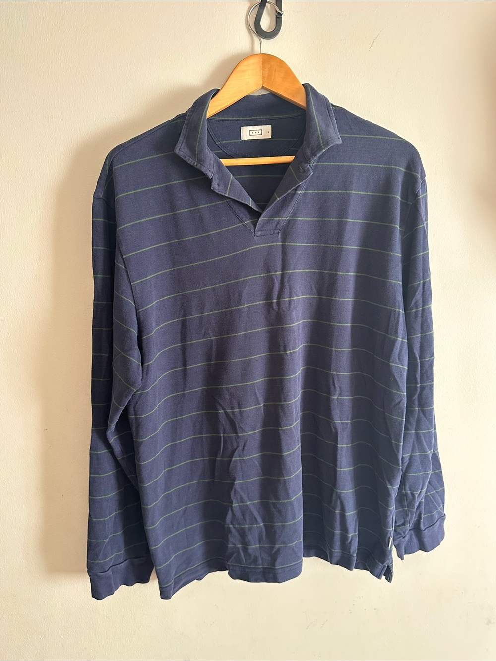 AYR The Go Team Rugby Shirt Navy Green Stripe 100% Pima Cotton Men’s XL